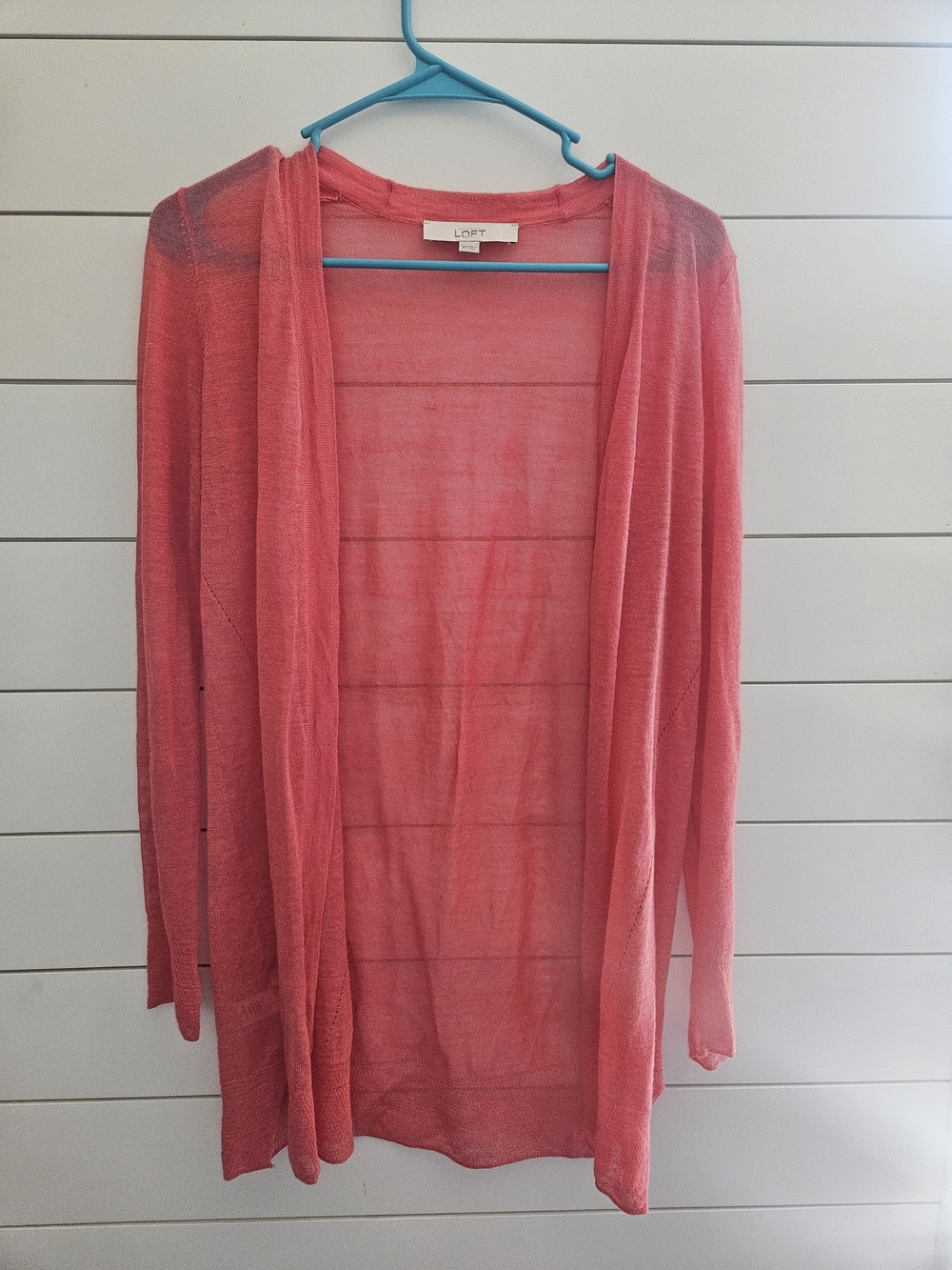 LOFT Coral Open-Front Sheer Cardigan